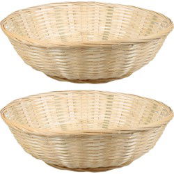 Broodmand rond - 2x - bamboe hout - D35 cm - mandje rotan/riet - broodmand