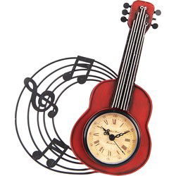 Clayre & Eef Wandklok Gitaar Rood Metaal