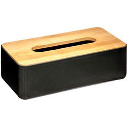 Decopatent® Tissuedoos - Bamboe Hout / Kunststof - Tissuebox voor tissues - Tissue box houder - Wc Badkamer - Zakdoekendoos Zwart