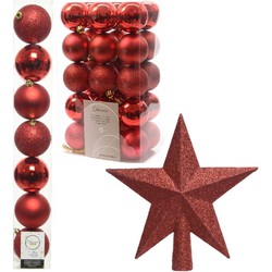 Kerstversiering kunststof kerstballen met piek rood 4-5-6-8 cm pakket van 34x stuks - Kerstbal
