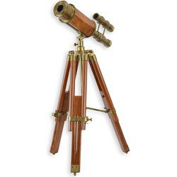EEN MESSING TELESCOOP MET HOUTEN STATIEF