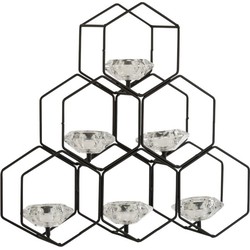  J-Line Theelichthouder Honinggraat Diamant Vorm Glas - Large