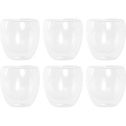 Items koffieglazen/theeglazen dubbelwandig - set 6x - cappuccino glazen - 250 ml - Koffie- en theeglazen