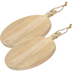 2x Stuks snijplank rond met handvat 36 cm van mango hout - Snijplanken