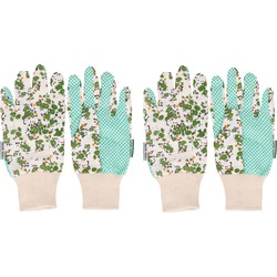 2x paar groene tuin/werkhandschoenen bloemetjesprint - Werkhandschoenen
