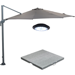 Zweefparasol Hawaii M Ø330 cm - d grijs / zand - incl 80 kg voet en lamp