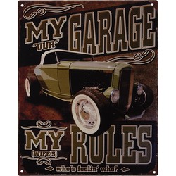 Clayre & Eef Tekstbord  20x25 cm Bruin Zwart Ijzer My Garage Wandbord