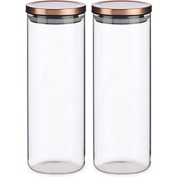 Set van 2x stuks glazen luxe keuken voorraadpotten/voorraadbussen met deksel rose goud 1700 ml - Voorraadpot