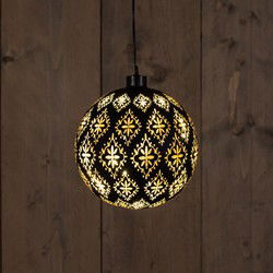 Glass Ball Baroque Black/Gold 15Cm /12Led Warm White /