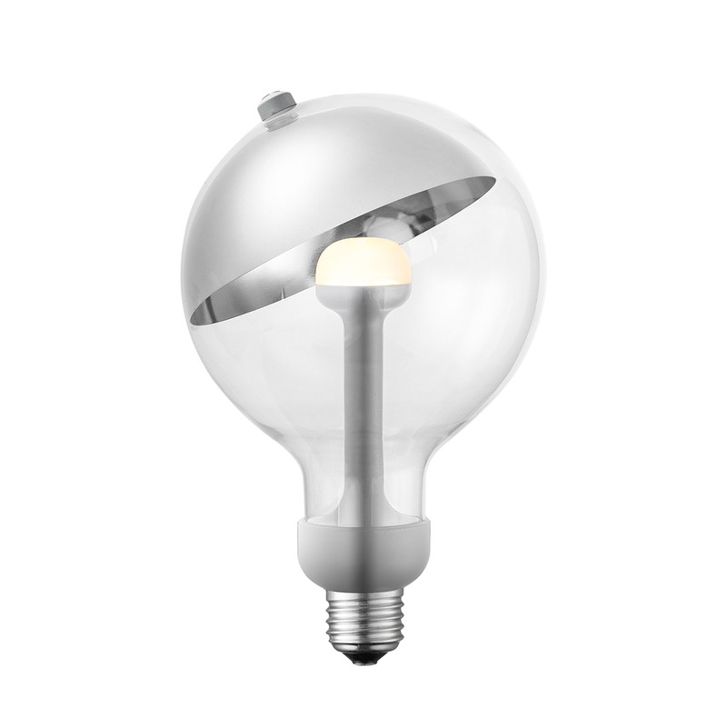 Design LED Lichtbron Move Me - Zilver - G120 Sphere LED lamp - 12/12/18.6cm - Met verstelbare diffuser via magneet - geschikt voor E27 fitting - Dimbaar - 5W 400lm 2700K - warm wit licht - 