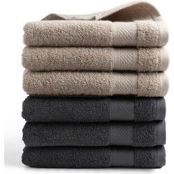 DoubleDry Hotel Handdoeken 50 x 100 cm – Set van 6 – 100% Katoen 500 g/m2 – Zacht & Absorberend - 3x Beige Taupe + 3x Antraciet