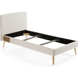 Kave Home - Dyla bed met afneembare hoes in beige, met massief beukenhouten poten voor een matras van