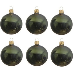 Decoris Kerstballen set - 6x stuks - donker groen - glas - 6 cm - glans - kerstversiering - gouden ophanglintje - Kerstbal