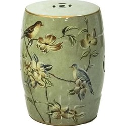 Fine Asianliving Ceramic Garden Stool Sage Birds Handmade - Rowena