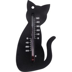 Binnen/buiten thermometer zwarte kat/poes 15 cm - Buitenthermometers