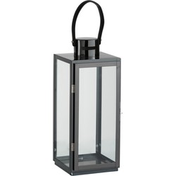 J-line - Lantaarn Vierkant Metaal/glas Zwart - 17.5x16.5x51cm