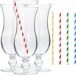 Cocktail set van 4x cocktail glazen en 100x duurzame rietjes - 440 ml - Drinkglazen