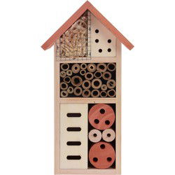 Insectenhotel huisje - oranje dak - 13 x 9 x 26 cm - hout - bijenhuis - Insectenhotel