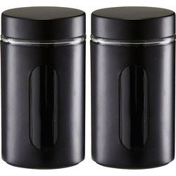 Zeller voorraadpot/blik met venster - 2x - zwart - 900 ml - glas/metaal - Voorraadblikken