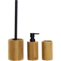 Badkamerset met wc-borstelhouder zeeppompje en beker bruin bamboe hout - Badkameraccessoireset