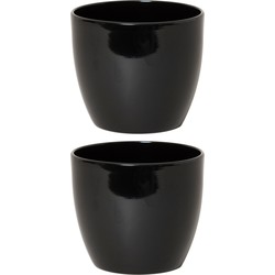 Floran Bloempot/plantenpot Boule - 2x - zwart - keramiek - 17 x 15 cm - Plantenpotten