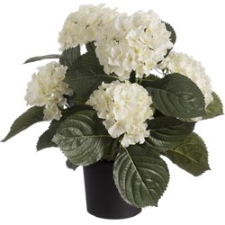 4x stuks witte hortensia Hydrangea kunstplant in zwarte kunststof pot 44 cm - Kunstplanten