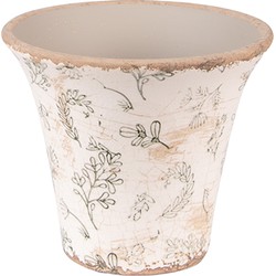 Clayre & Eef Bloempot  Ø 12x11 cm Groen Beige Keramiek Bloemen Bloempot binnen