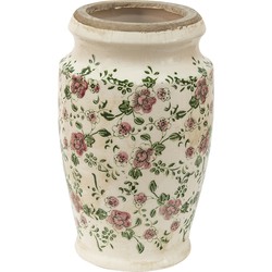 Clayre & Eef Vaas  Ø 15x26 cm Roze Beige Keramiek Bloemen Decoratie Vaas