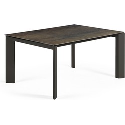 Kave Home - Axis uitschuifbare tafel van porselein en stalen poten in zwart, 160 (220) cm