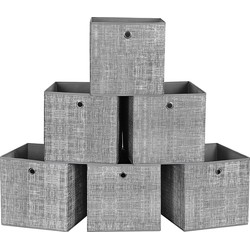 Set van 6 opvouwbare grijze stoffen opbergdozen - 30x30x30 cm