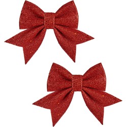 Krist+ Kersthangers - strikken - 2x ST - rode glitters - strikjes - 14 cm - Kersthangers