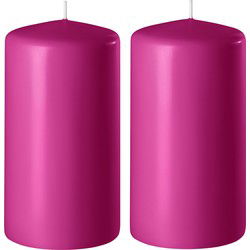 2x Kaarsen fuchsia roze 6 x 12 cm 45 branduren sfeerkaarsen - Stompkaarsen