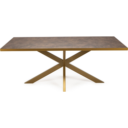 Stalux Eettafel 'Gijs' 200 x 100cm, kleur goud / lederlook bruin