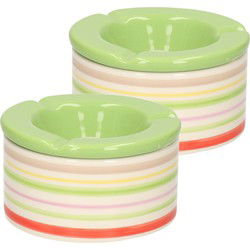2x Gekleurde asbakken met groene deksel voor binnen en buiten 12 cm - Asbakken