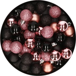 Set van 48x stuks kunststof kerstballen mix zwart en roze 3 cm - Kerstbal