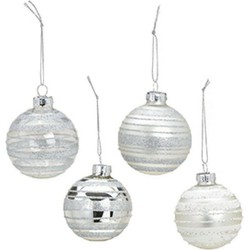 G. Wurm Kerstballen set - 12x - glas - zilver - gedecoreerd - 6 cm - Kerstbal