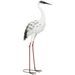 Items Tuin decoratie dieren/vogel beeld - Metaal - Reiger - 18 x 97 cm - buiten - wit - Beeldjes