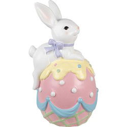 Clayre & Eef Decoratie Beeld Konijn 32x28x55 cm Wit Roze Keramisch materiaal