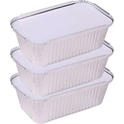 Elite Meal prep bewaar bakjes - Aluminium - 3x - 25 x 15 x 7 cm - met deksel - Vershoudbakjes