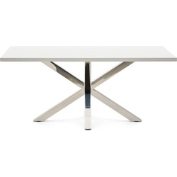 Kave Home - Argo tafel afgewerkt in wit melamine en roestvrijstalen poten 180 x 100 cm