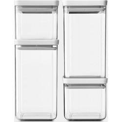 Set van 4 stapelbare voorraadbussen, 2x 0,7 liter en 2x 1,6 liter, TASTY+ - Light Grey