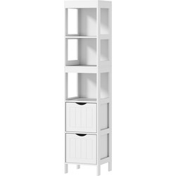 Badkamerkast - Kolomkast 2 lades en 3 planken 30x30x141 cm - Wit