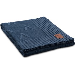 Knit Factory Aran Gebreid Plaid - Woondeken - Kleed - Jeans - 160x130 cm