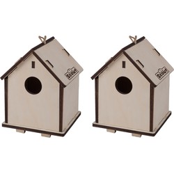 Set van 2x stuks 2-in-1 Vogelvoederhuisje/nestkastje van hout 14 x 19 cm - Vogelhuisjes