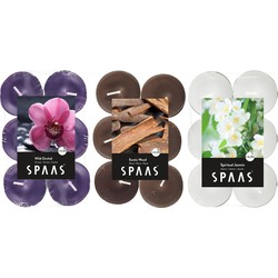 Candles by Spaas geurkaarsen - 36x stuks in 3 geuren - Maxi theelichtjes van 4.5 branduren - geurkaarsen