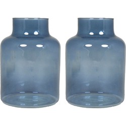 Set van 2x bloemenvazen - blauw/transparant glas - H20 x D15 cm - Vazen