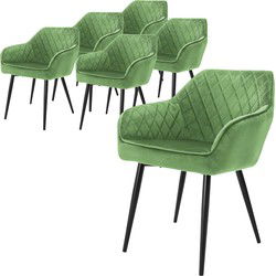Eetkamerstoel set van 6 diamond quilting met rugleuning en armleuningen sage Keukenstoel met microvezel fluwelen bekleding ML design