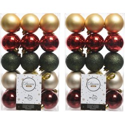 60x Rood/goud/groene kerstballen set 6 cm - Kerstbal