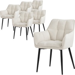 Set van 6 crèmekleurige eetkamerstoelen in badstof met gestoffeerde zitting ML design