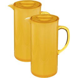 5Five Sapkan/schenkkan karaf met deksel - 2x - geel - 1950 ml - kunststof - Schenkkannen